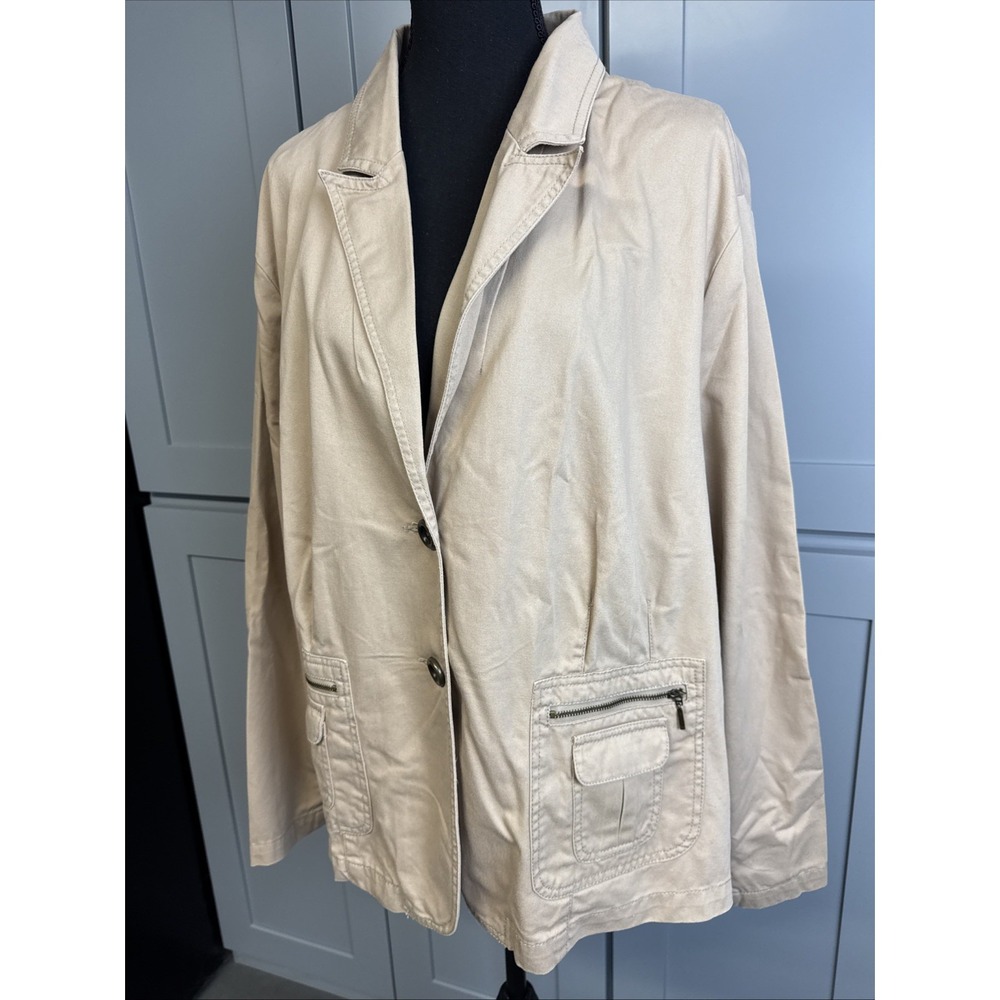 Relativity Womens 3X Tan Cotton Twill Blazer Khaki Utility‎ Pocket Jacket Cotton
